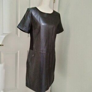 Halogen Black Leather and Ponte Knit Shift Dress, Medium, NWT